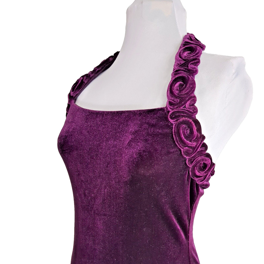Vintage Maxi Dress Gown Niki Livas Y2K Goth Purple Velvet Halter Prom Sheath 12